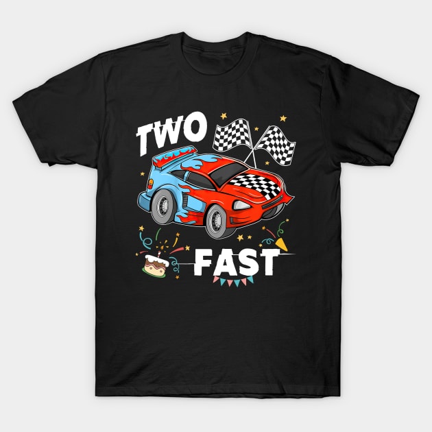 Kids Two Fast 2 Curious Racing 2nd Birthday Race Car Pit Crew Tee T-Shirt by CesarHerrera